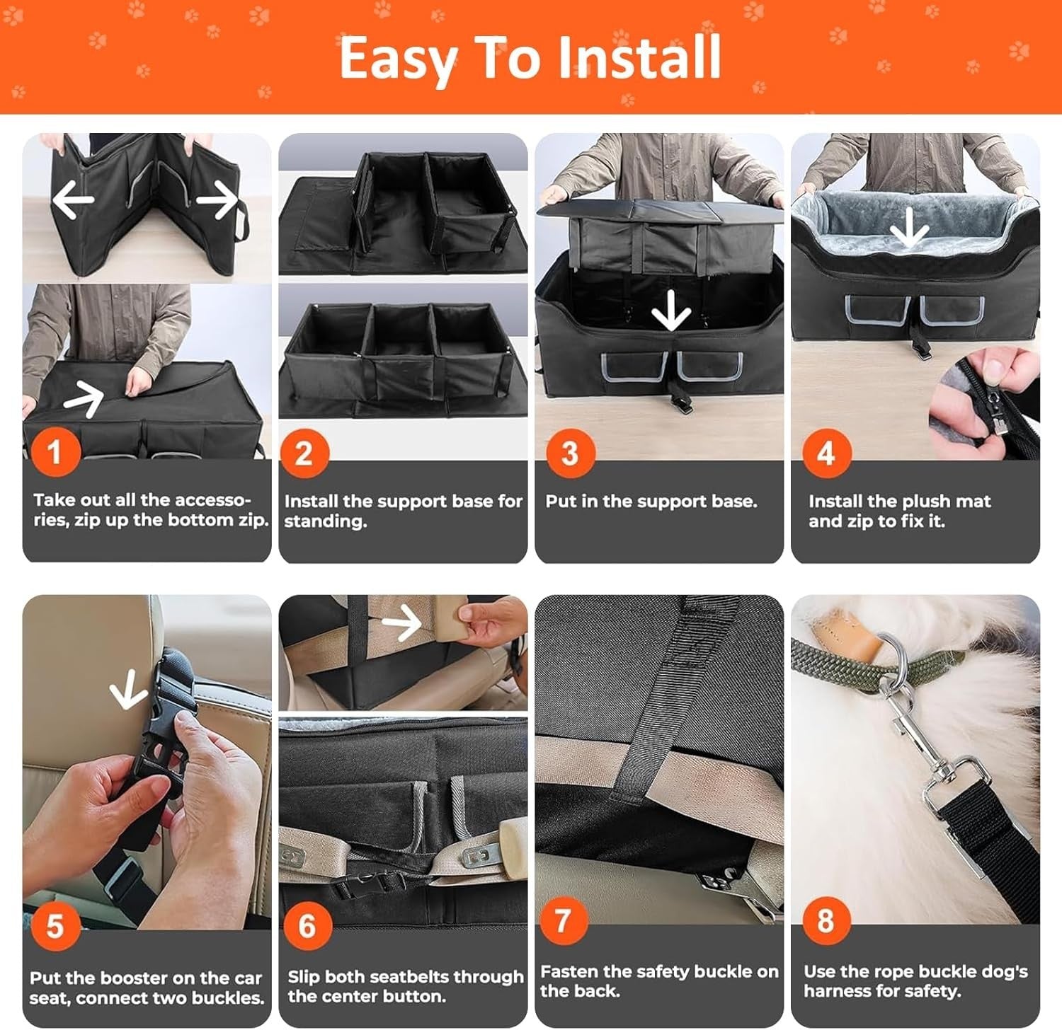 Elevated Dog Car Seat Booster Bed Medium Dogs Travel Seat Safety Leash