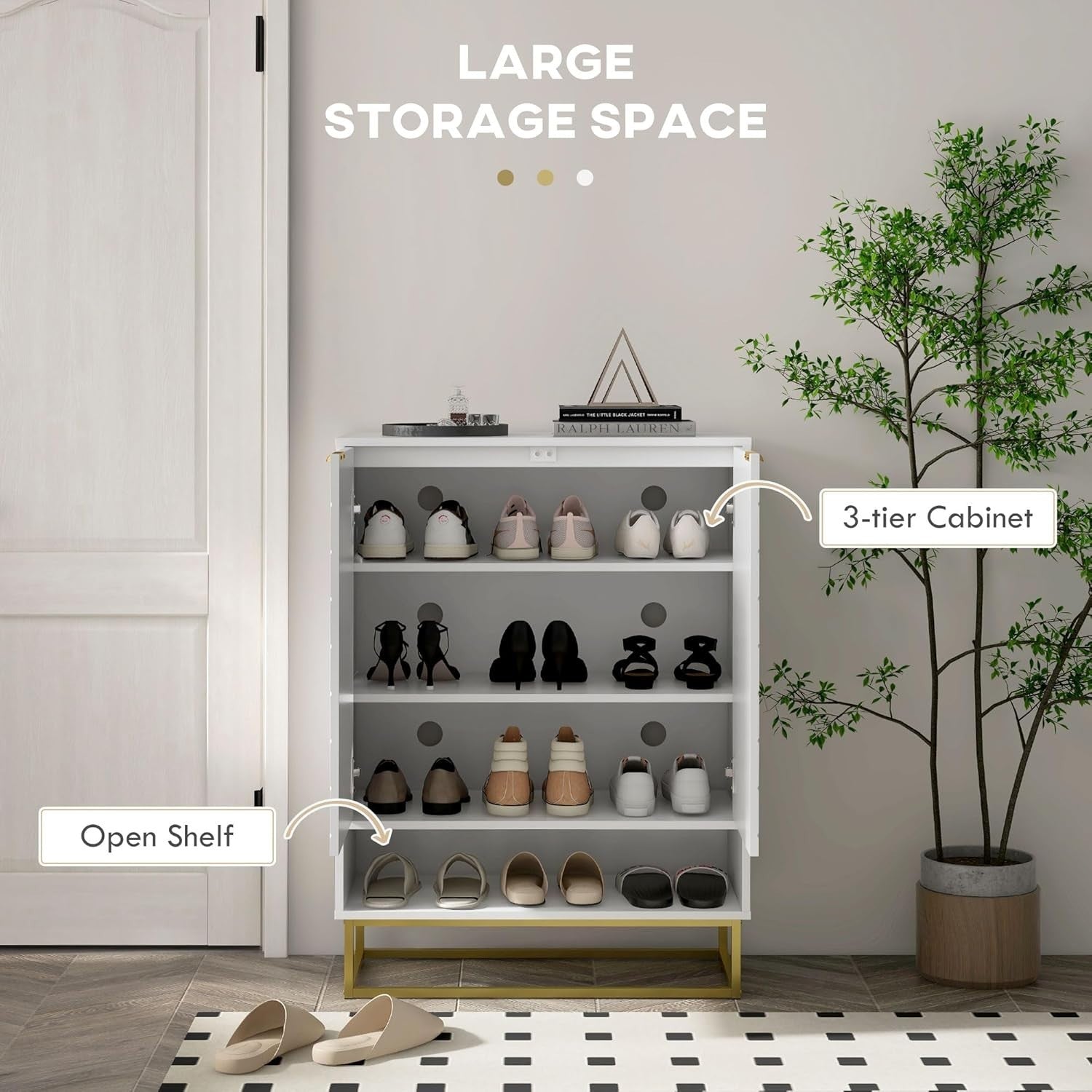Modern Shoe Cabinet Storage with Doors, Shelf & Vents – Fits 12 Pairs