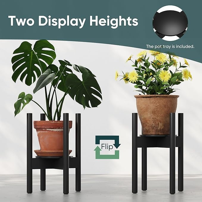 Adjustable Bamboo Plant Stand Indoor with Removable Tray Fits 20–30cm Pots