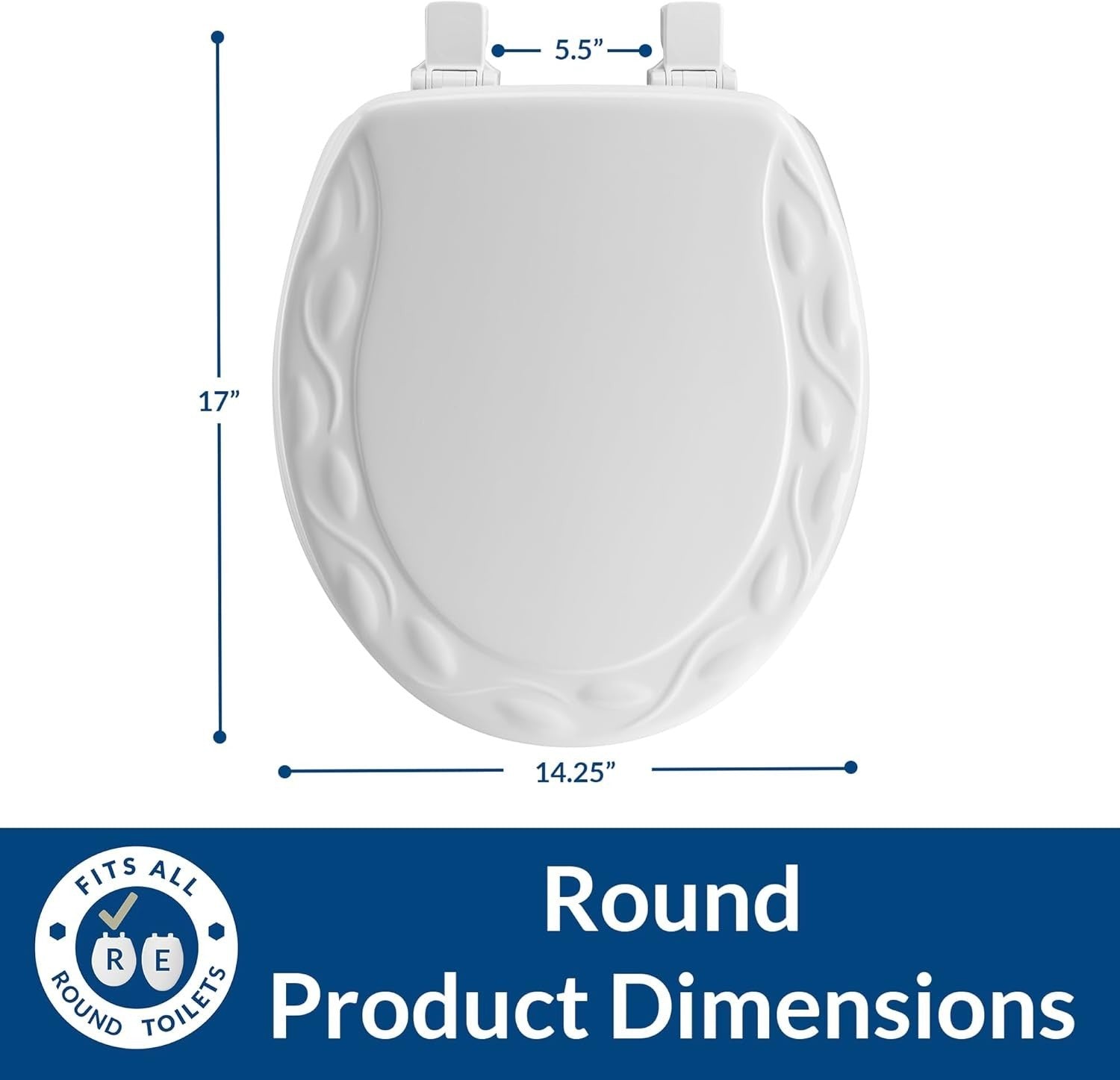 Round Toilet Seat White Fastening Durable Enameled Wood Ivy Design