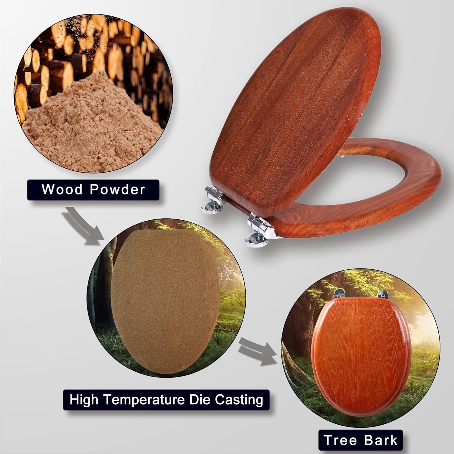 Antibacterial Wooden Toilet Seat Soft Close Oval Antique Pine 45x37cm