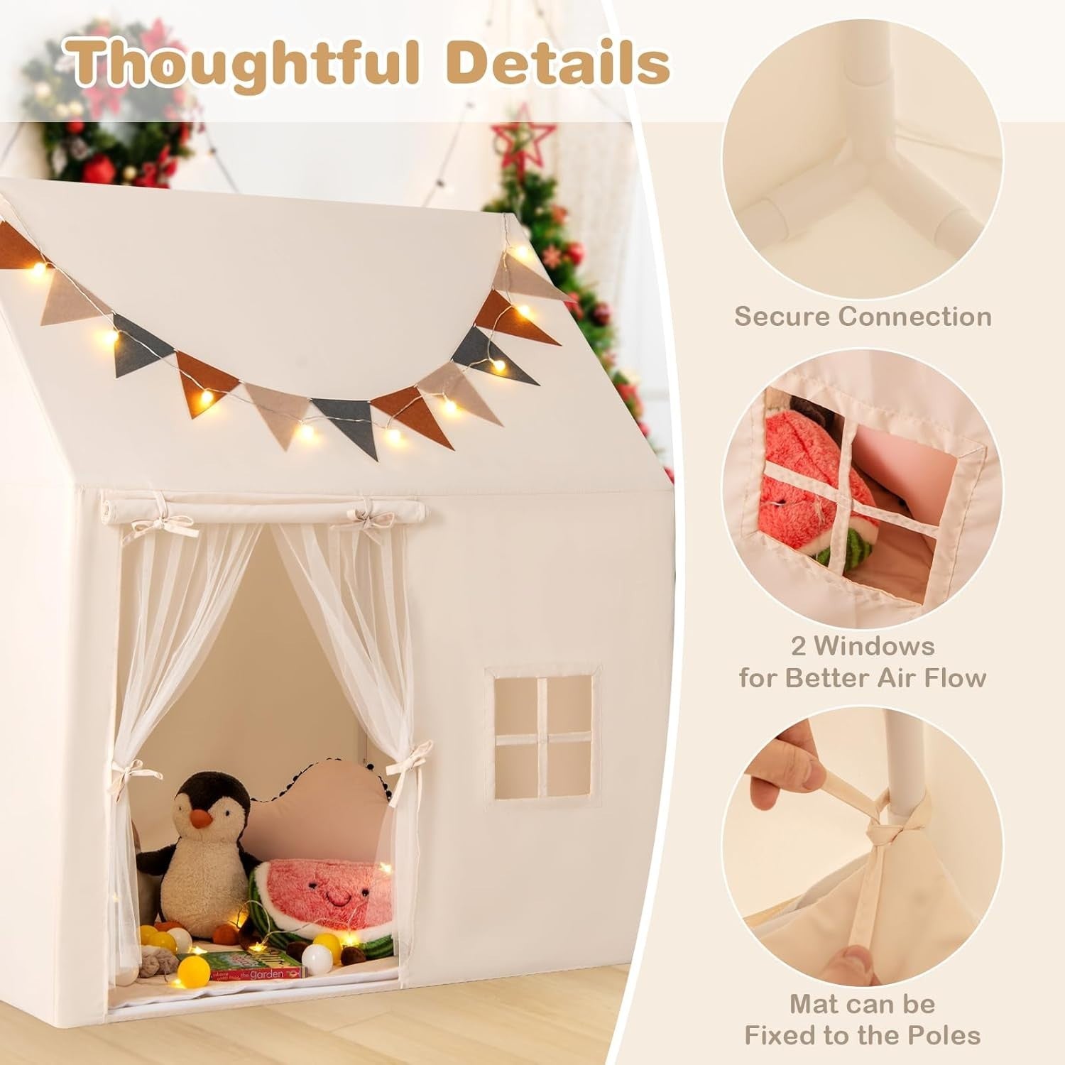 Kids Castle Playhouse Tent Indoor Outdoor w Lights Non Slip Mat Flags