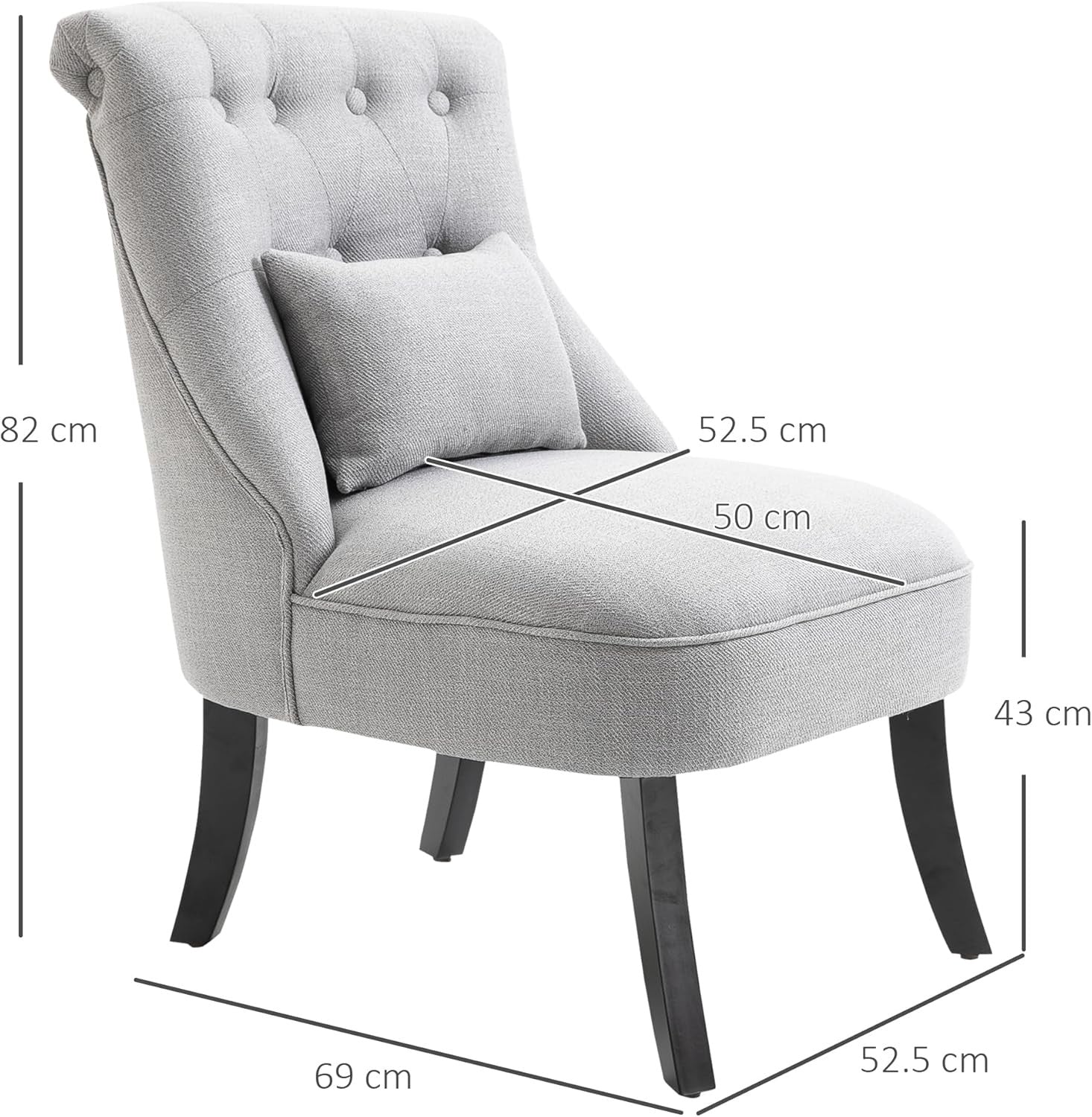 Grey Fabric Accent Armchair with Pillow Wooden Legs Lounge Chair