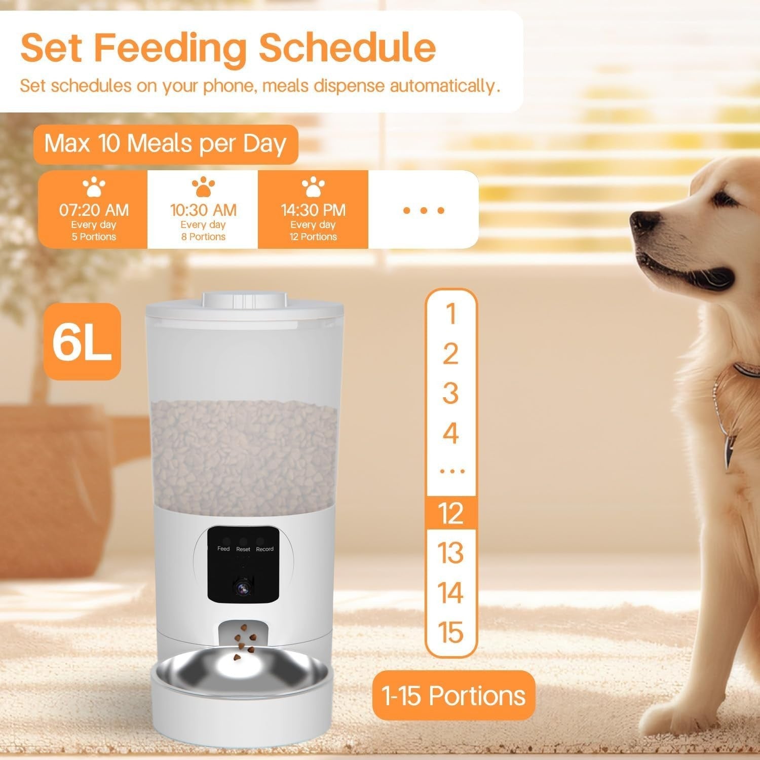 Smart Pet Feeder 2K Camera WiFi App Control 6L Auto Cat Dog Feeder