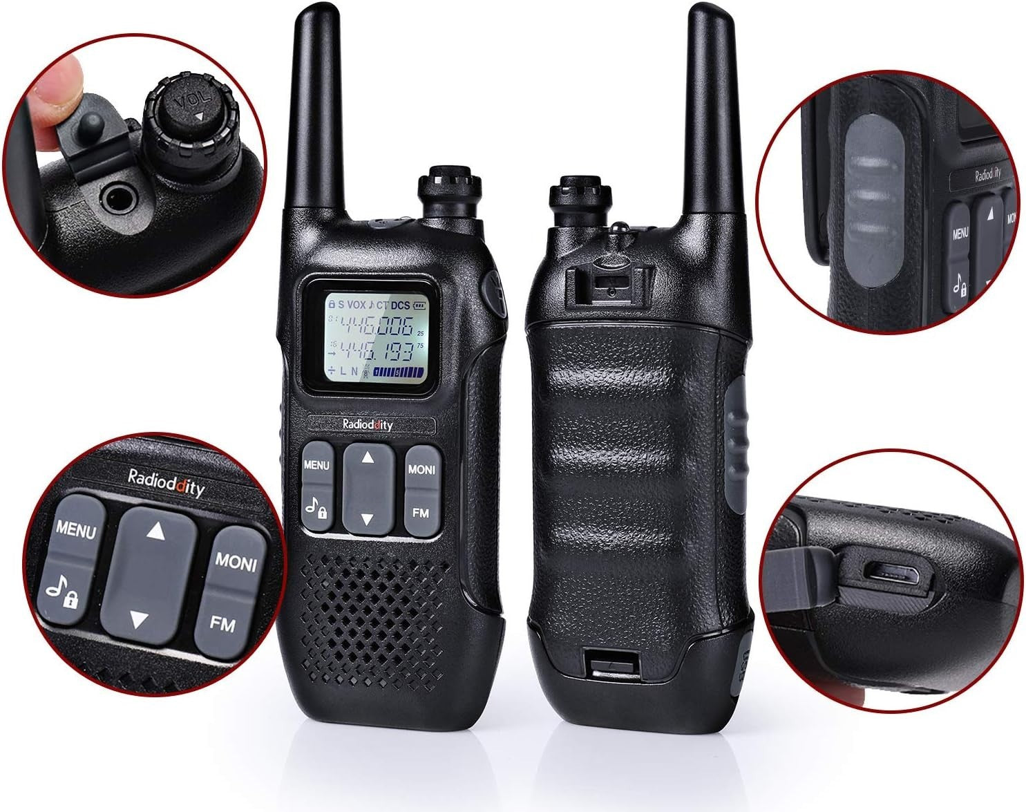 Radioddity PR-T1 PMR446 Walkie Talkie Set 4 Pack LCD Display 4km Range