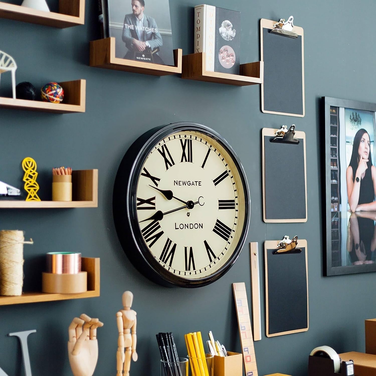 50cm Large Vintage Wall Clock Roman Numerals Metal Frame Silent Quartz