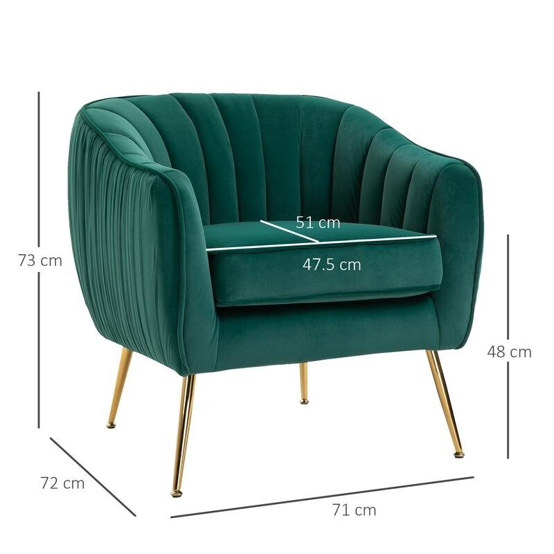 Emerald Green Velvet Accent Chair – Gold Legs, Shell Tub Armchair, Comfy Seat