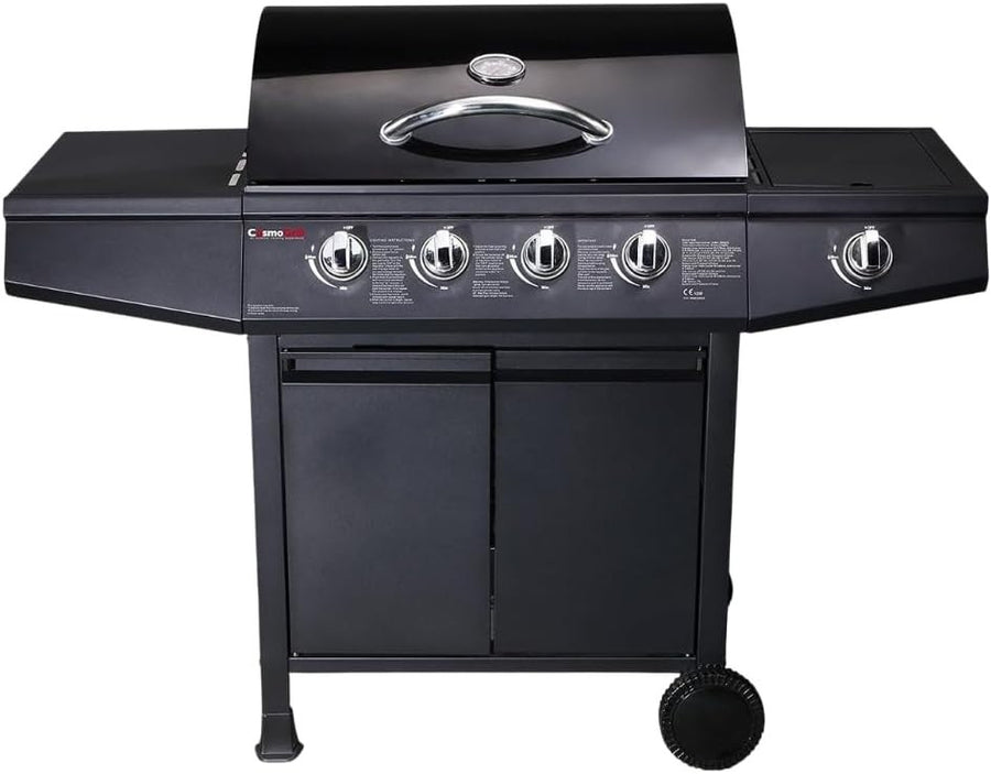 5 Burner Gas BBQ Grill with Side Burner & Storage – Large Outdoor Gas Barbecue
