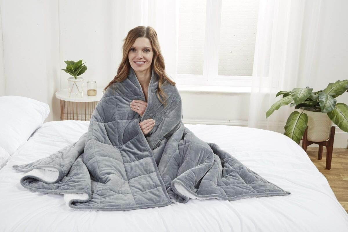 5.7kg Weighted Blanket 155x203cm Grey Sherpa Fleece King Double Sleep Therapy