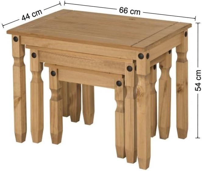 Solid Pine Wood Nest of 3 Tables Contemporary Waxed Finish Light Fiesta