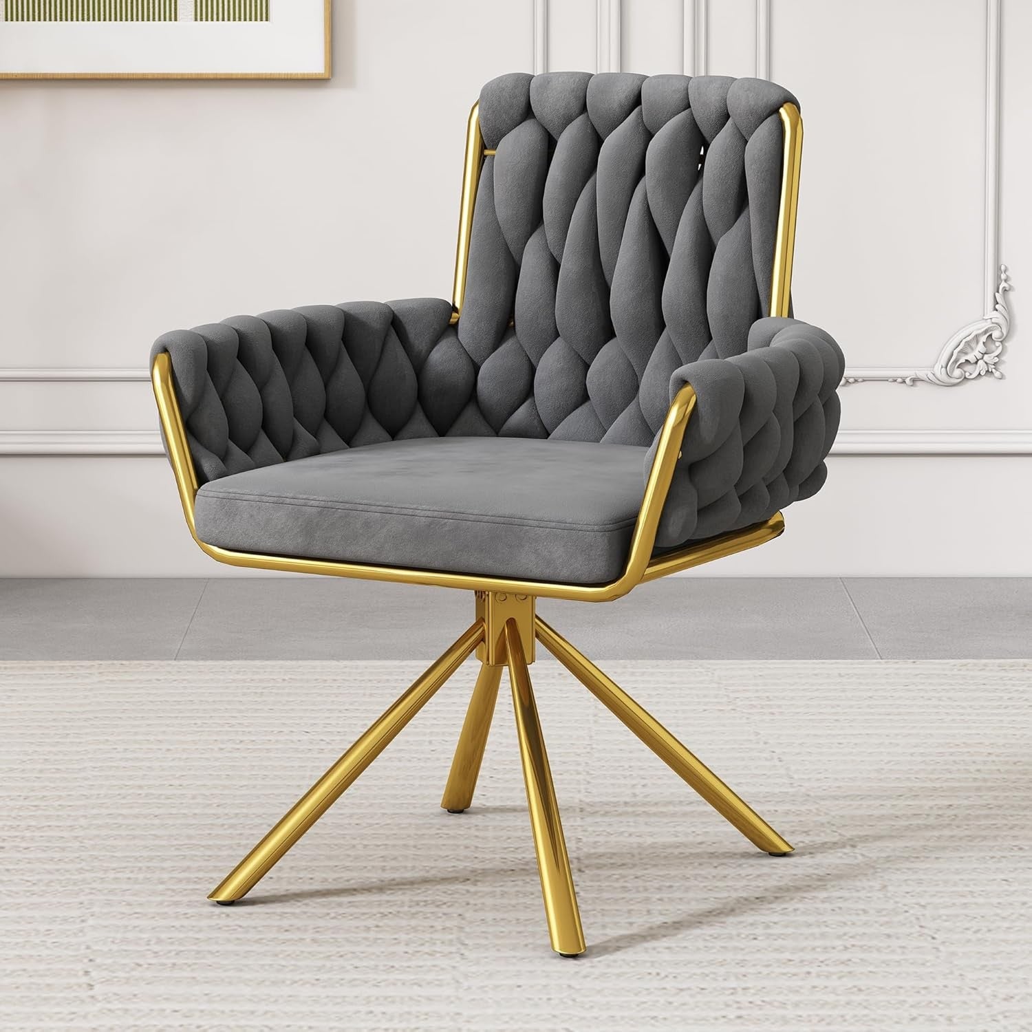 Swivel Dining Chair 360° Armchair Grey Upholstered Metal Legs