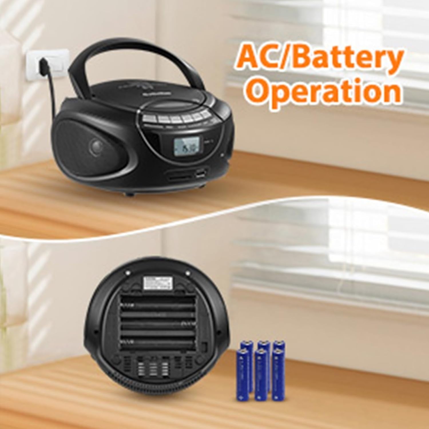 Portable CD Boombox with Bluetooth, AM/FM Radio, USB/SD & AUX