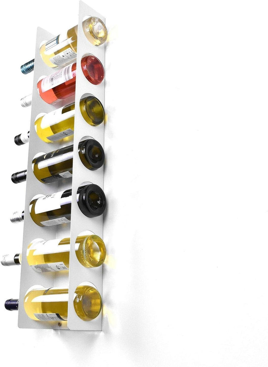 Vertical Wall Mounted Wine Rack 7 Bottle Holder Space Saving Metal Storage White