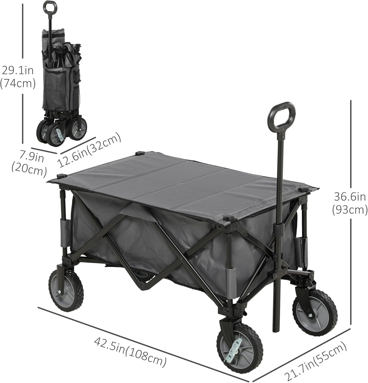 Folding Garden Trolley Utility Wagon 100kg Outdoor Cargo Cart on Wheels