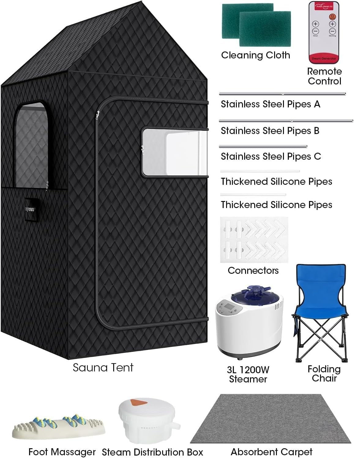 XL Portable Steam Sauna Tent – 195×90×90cm Home Spa with 3L 1200W Steamer