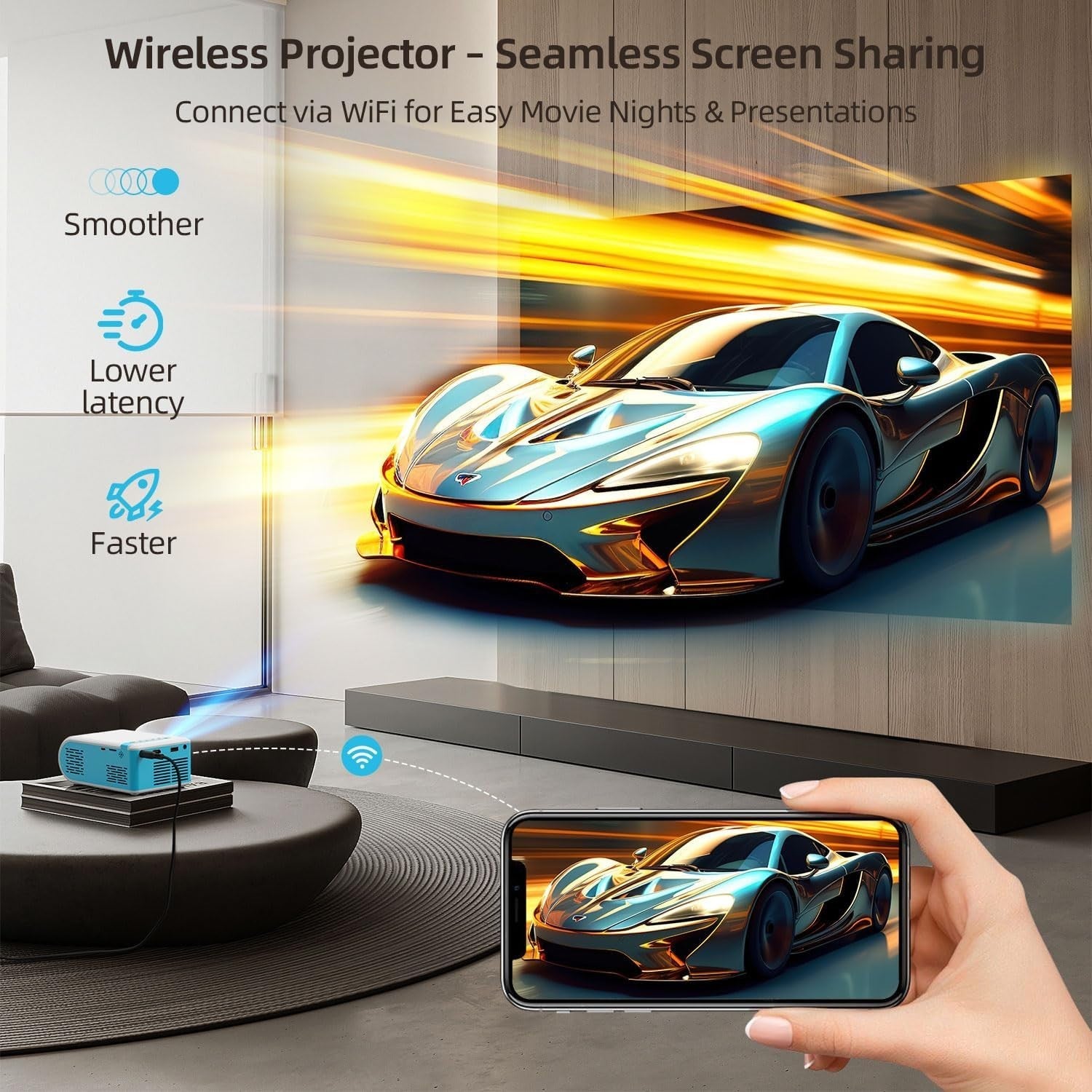 1080P 4K Mini Projector WiFi 6 Bluetooth 5.4 Portable