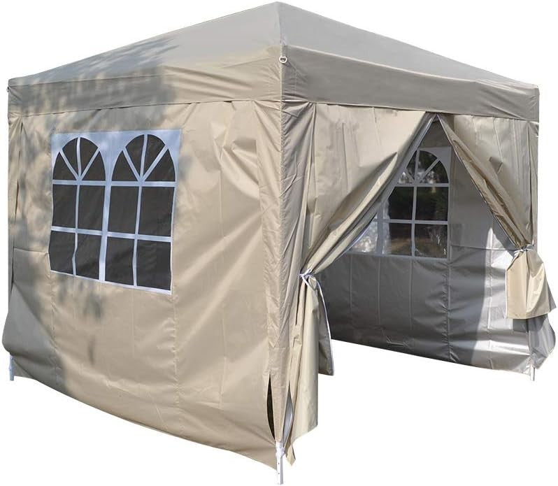 2.5x2.5M Beige Pop Up Gazebo With Sides Waterproof Garden Party Tent Canopy