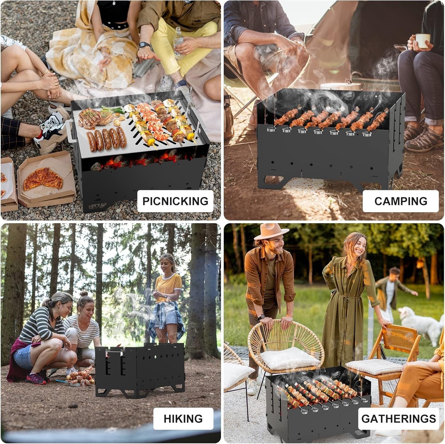 Portable Foldable Charcoal BBQ Grill with Skewers Set – Outdoor Camping Picnic