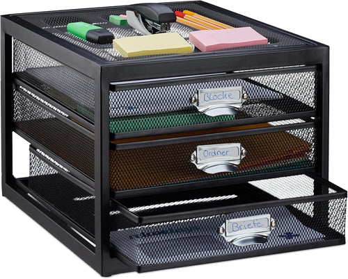 Desk Organiser with 3 Drawers, A4 File Storage & Paper Sorter, Black Office Stor