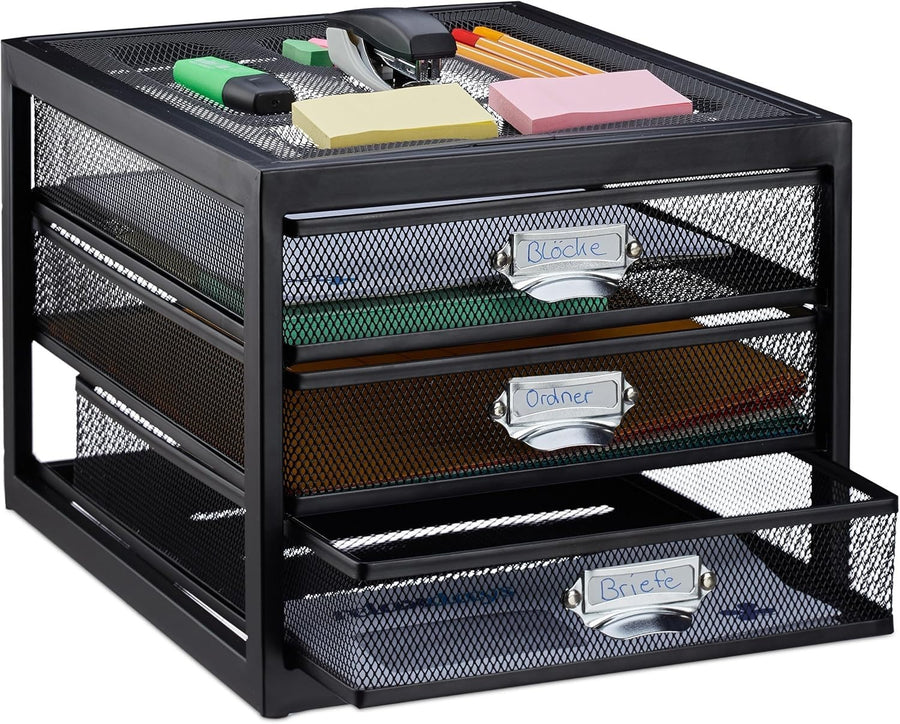 Desk Organiser with 3 Drawers, A4 File Storage & Paper Sorter, Black Office Stor