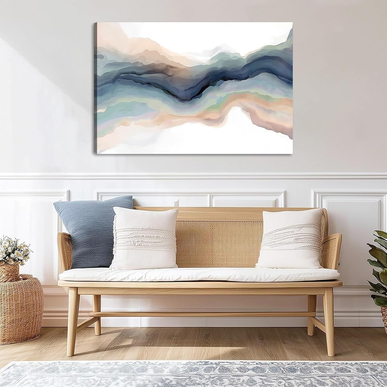Colorful Abstract Wall Art Canvas Framed Modern Watercolor Wave Print 59x39cm