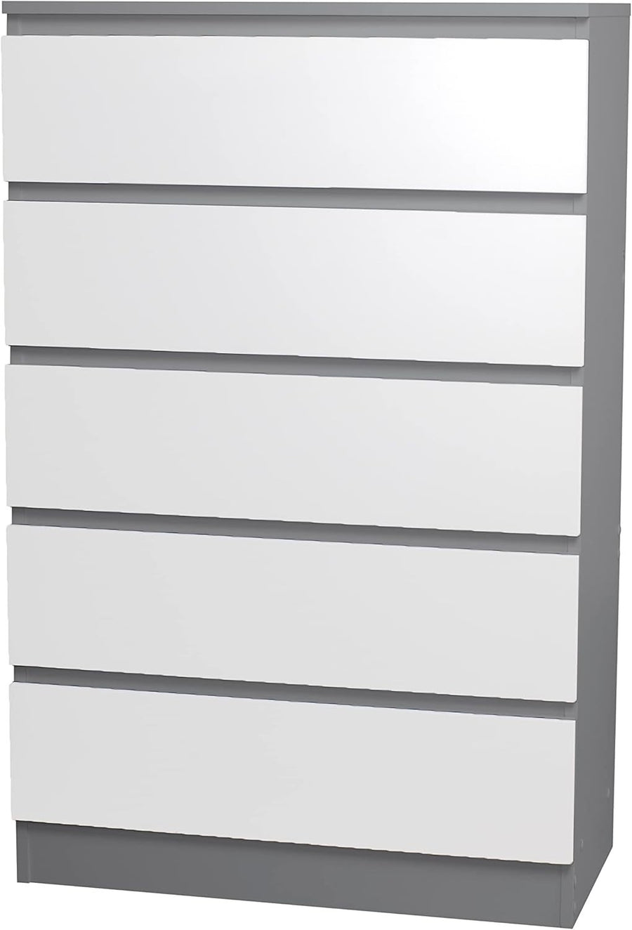 5 Drawer White Chest Grey Storage Unit Cabinet for Bedroom Hallway Modern