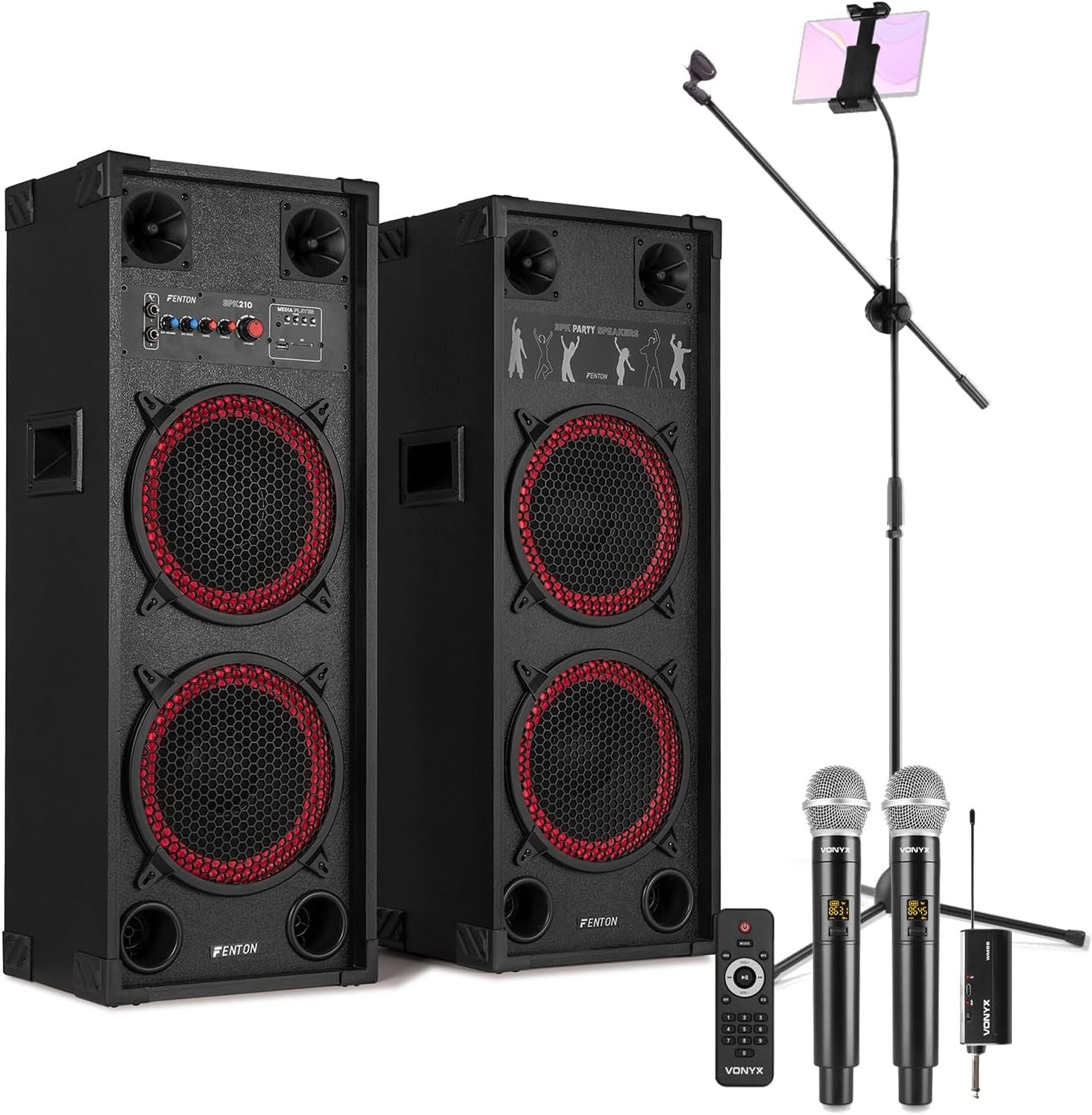 1200W Active Karaoke Speaker System Black with UHF Mics