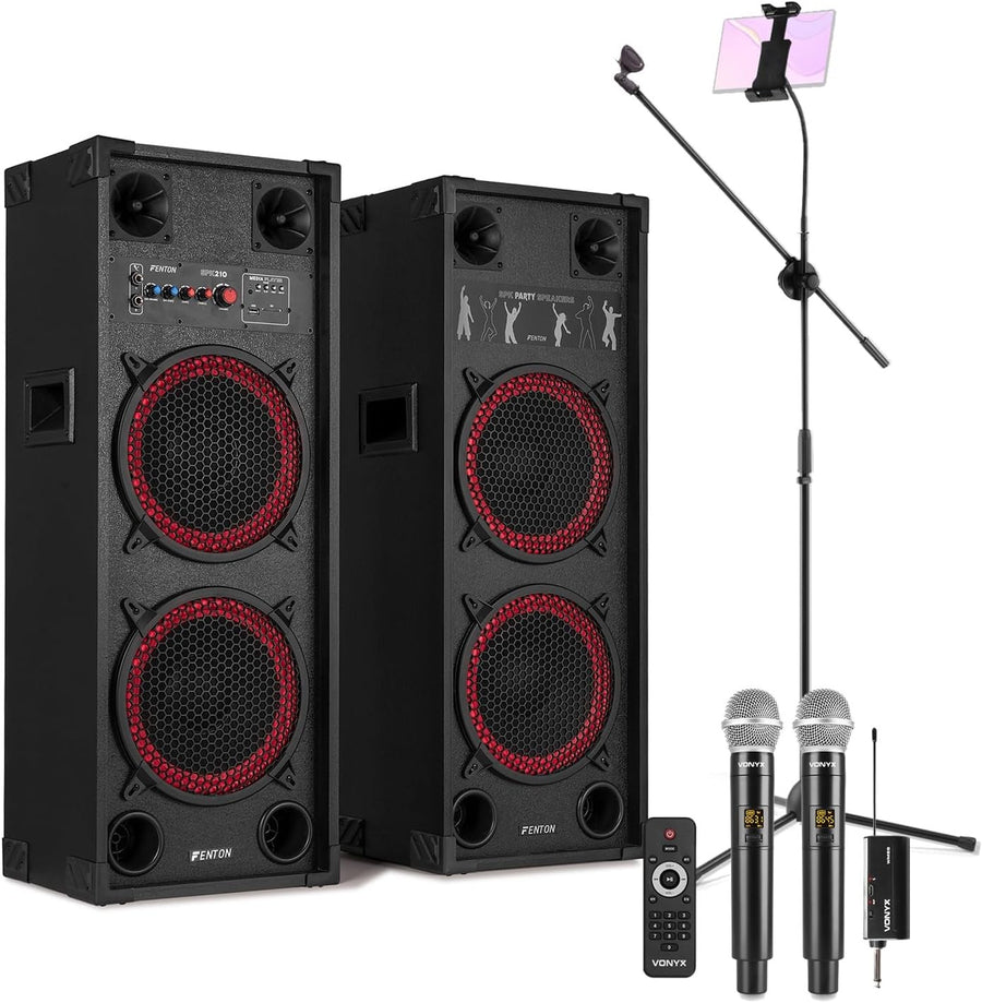 1200W Active Karaoke Speaker System Black with UHF Mics
