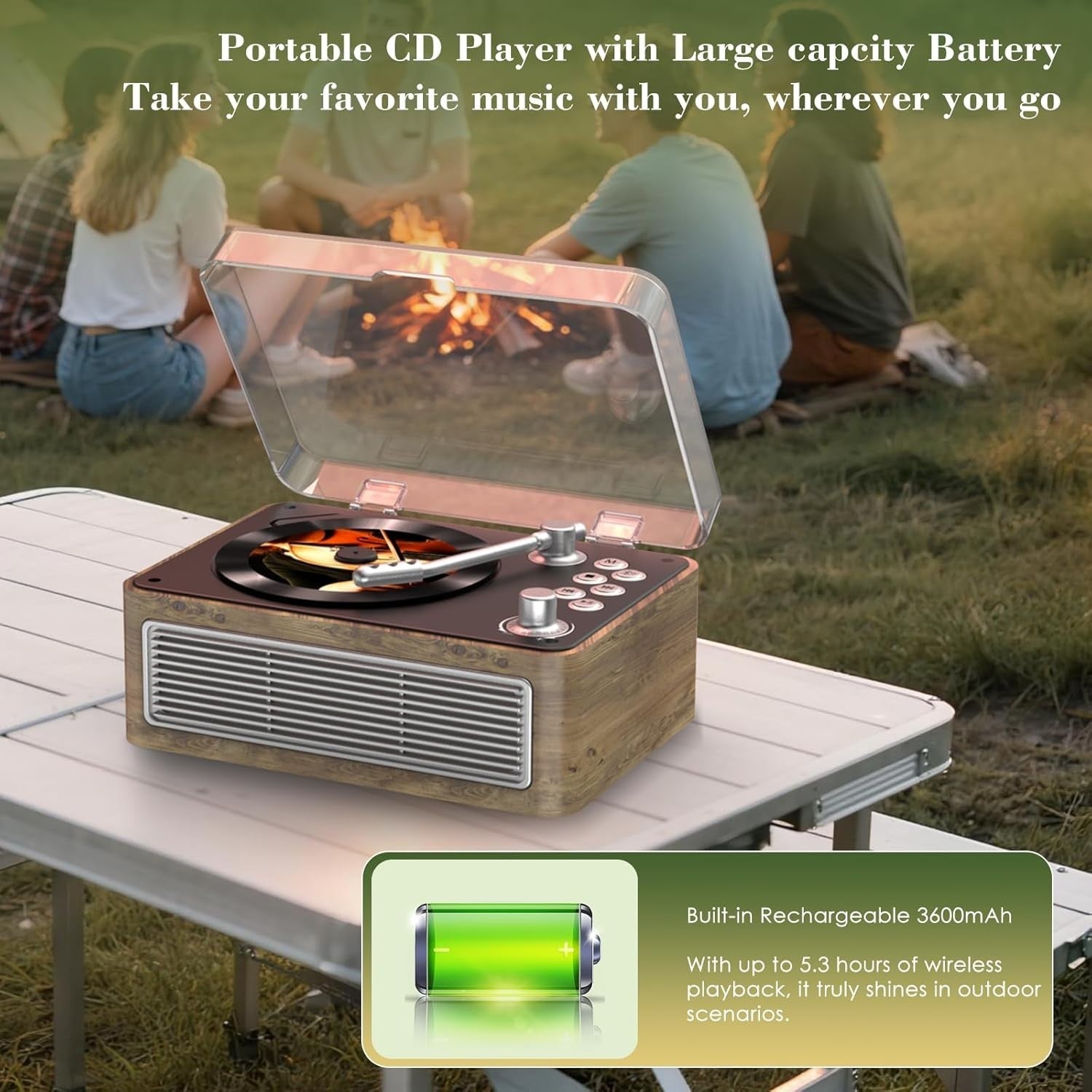 Retro Bluetooth CD Player FM Radio USB AUX HiFi Speakers Oak