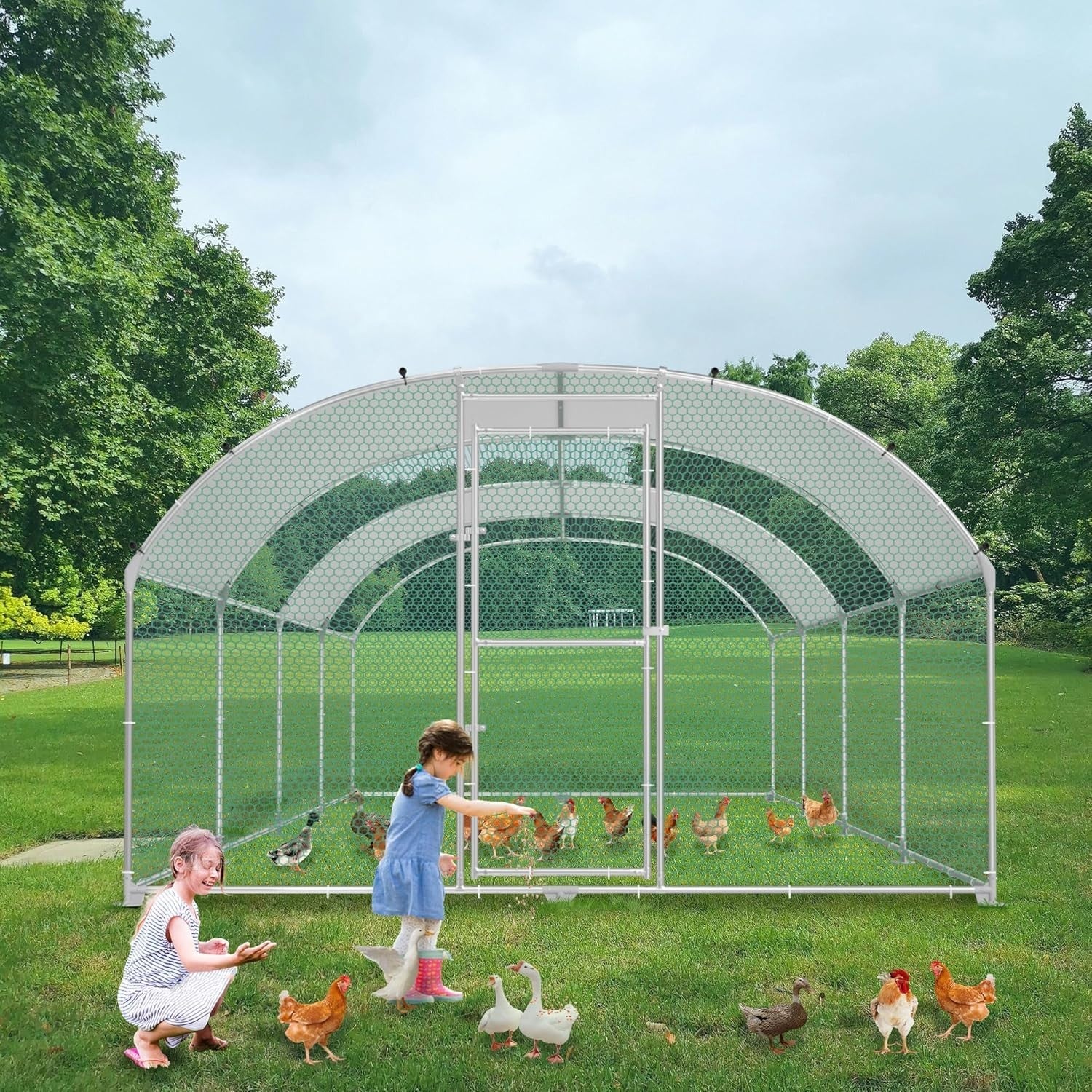 Extra Long Walk In Chicken Run Galvanised Steel Outdoor Enclosure 8x3x1.85m