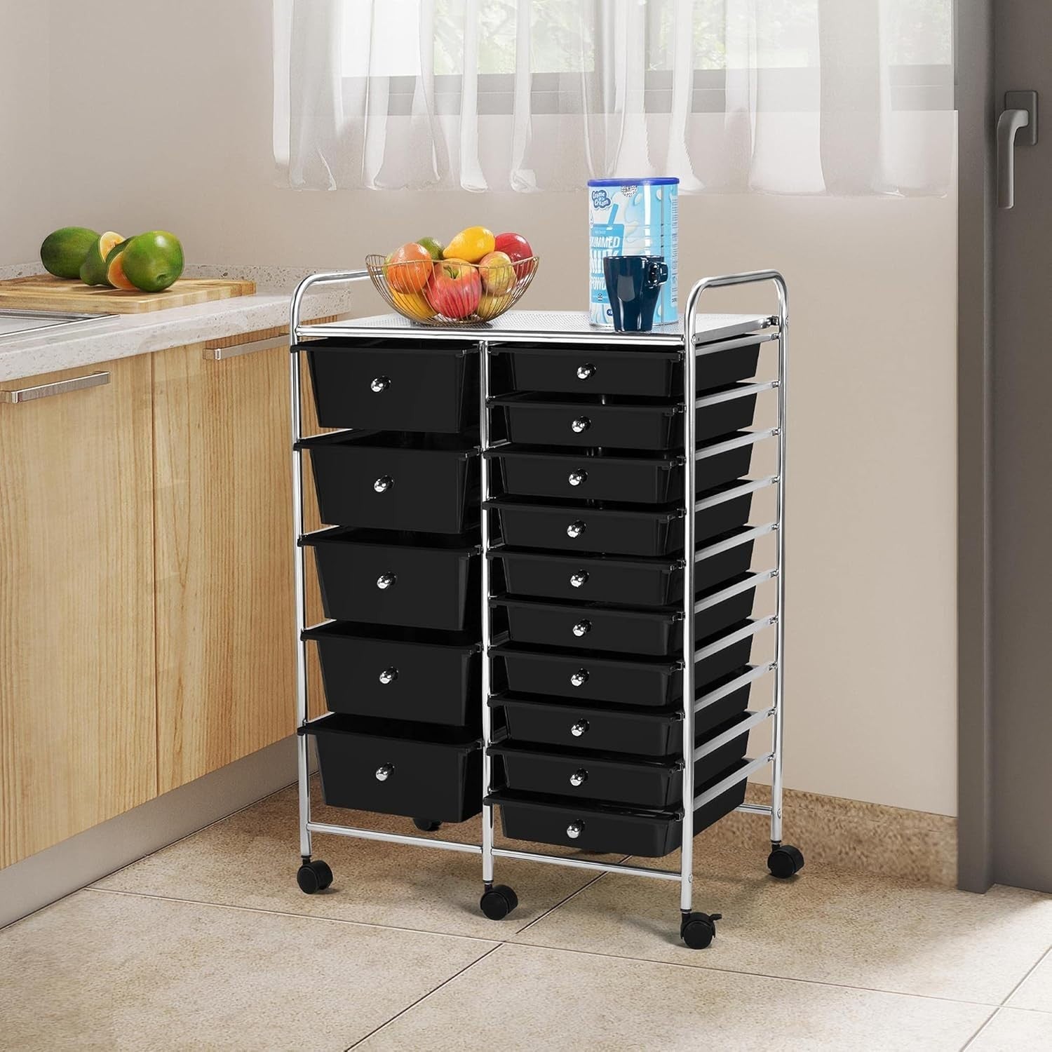 15 Drawer Rolling Storage Cart Organizer Trolley on Wheels Black