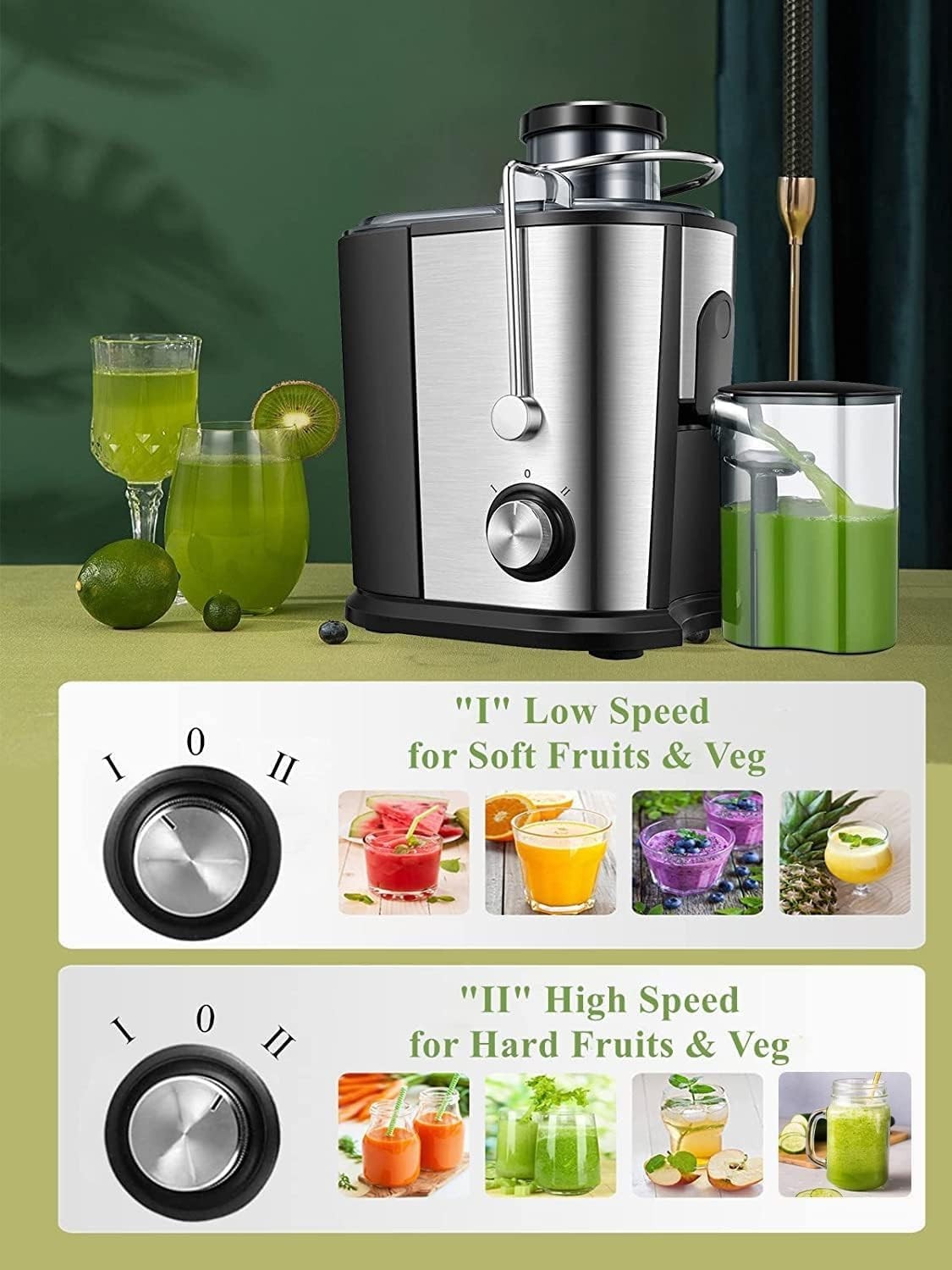 900W Centrifugal Juicer 3in Wide Chute Whole Fruit Low Noise Easy Clean