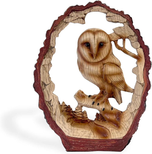 Owl Ornament on Log 17cm Rustic Resin Figurine Wildlife Home Décor Gift