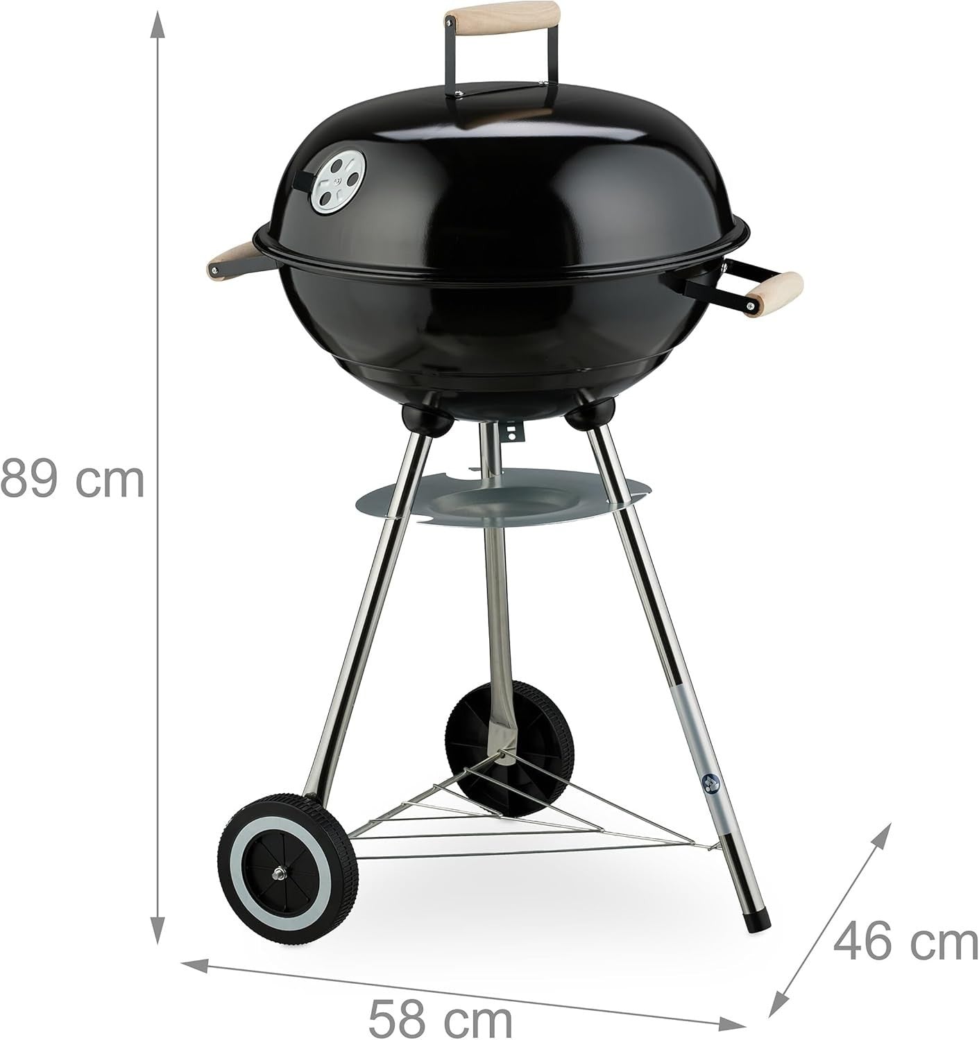 44cm Kettle Charcoal BBQ Grill with Lid, Wheels & Adjustable Air Vent