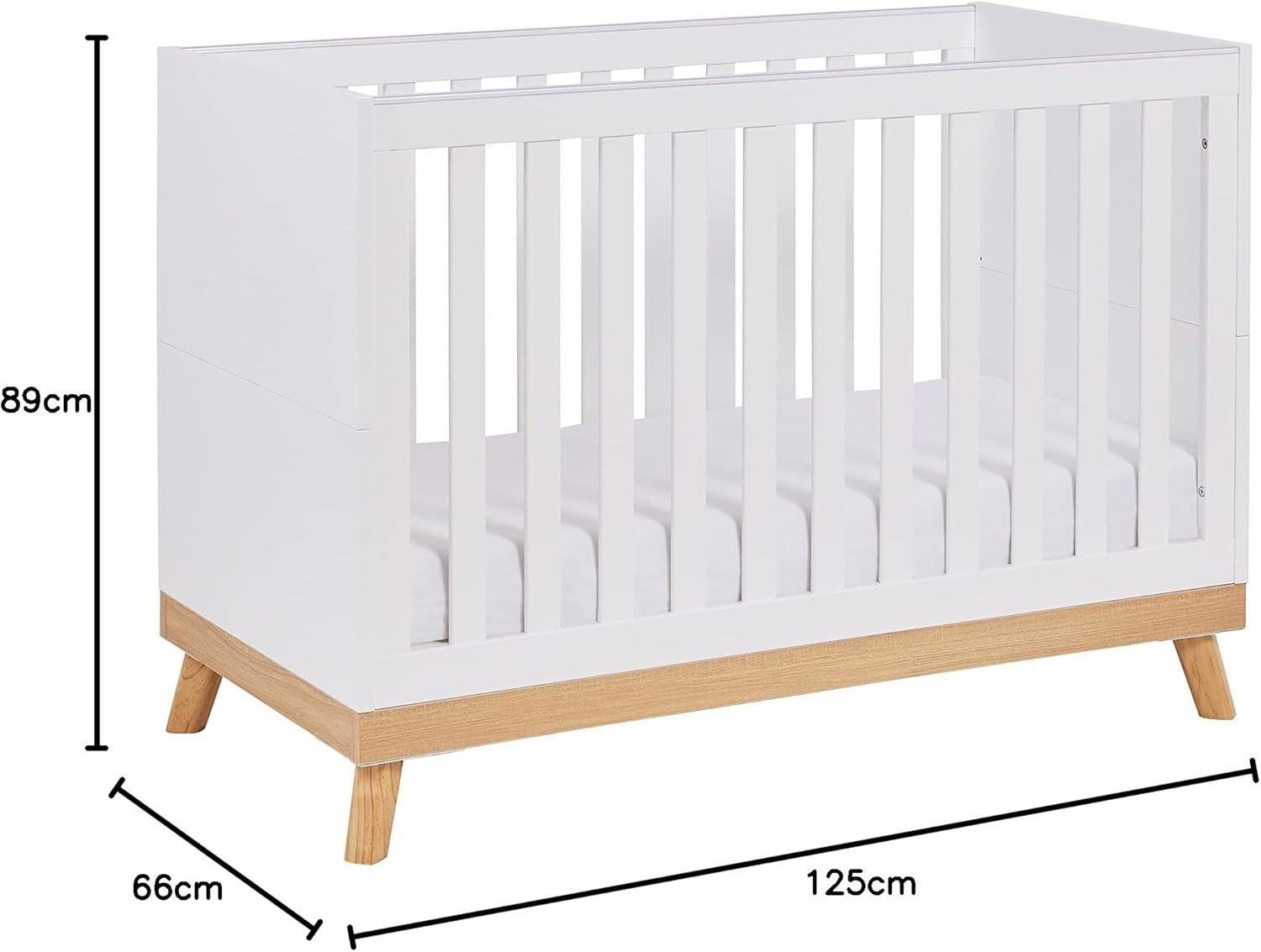 Convertible White Baby Cot Bed 3 Height Adjustable Toddler Bed 125x66x89 cm