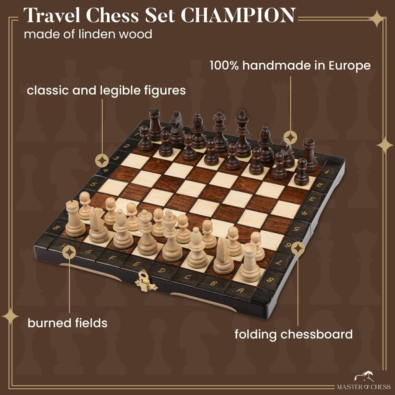Portable Wooden Chess Set 29cm | Handcrafted Champion Board with Pieces | Travel