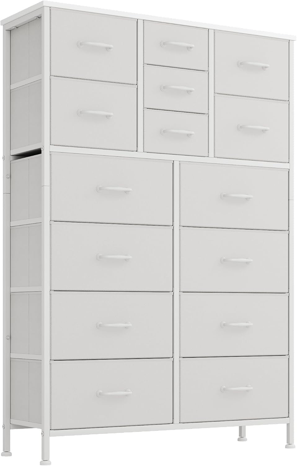 15 Drawer Tall Fabric Dresser Storage Chest White Unit for Bedroom Office