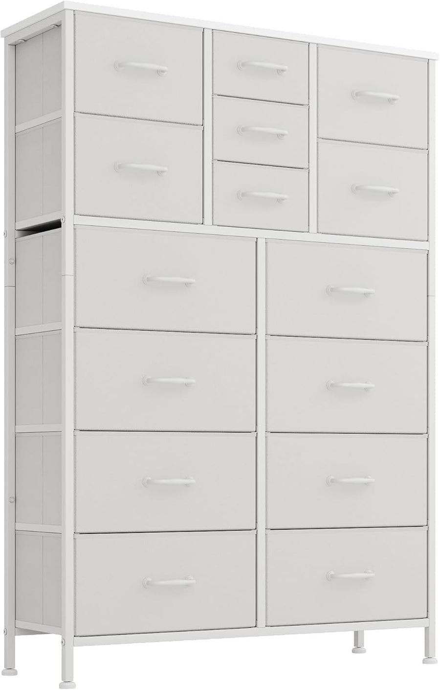 15 Drawer Tall Fabric Dresser Storage Chest White Unit for Bedroom Office