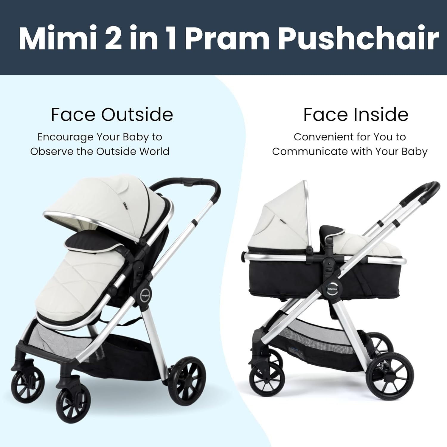Silver 2 in 1 Baby Pram Pushchair Lightweight Foldable Carrycot