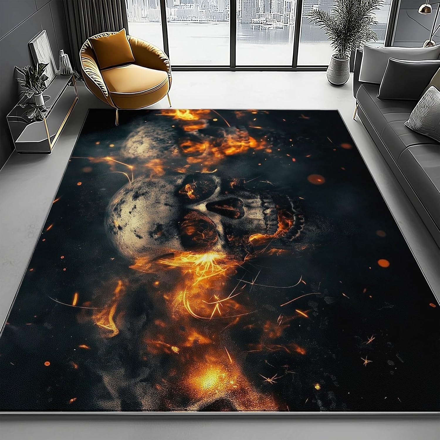 Gothic Skull Area Rug 140x200cm Non Slip Washable Statement Living Room Carpet