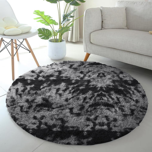 Round Shaggy Rug 120x120cm Set of 2 Soft Plush Anti Slip Fluffy Carpet Grey