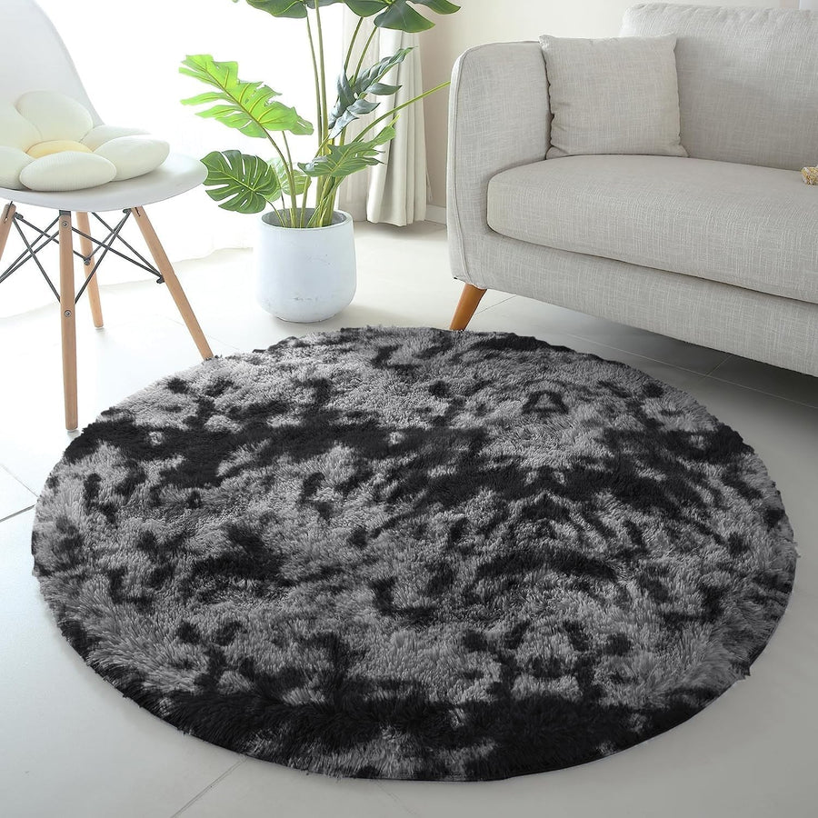 Round Shaggy Rug 120x120cm Set of 2 Soft Plush Anti Slip Fluffy Carpet Grey