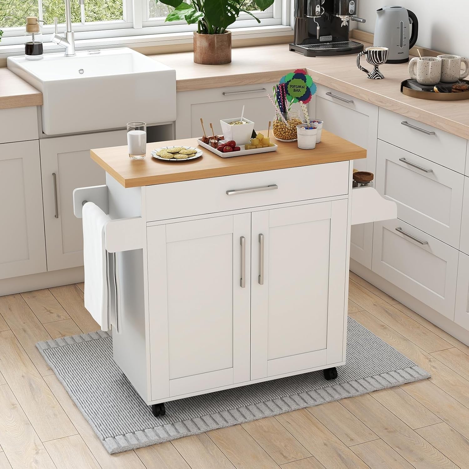 Kitchen Storage Trolley Rolling Island Cabinet Large Drawer Cupboard