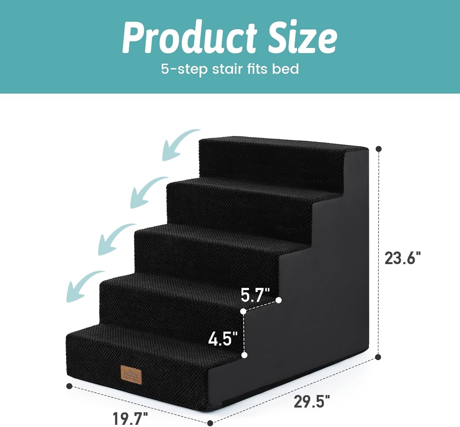Wide Dog Stairs Non-Slip Pet Steps for Small Dogs Cats Puppy 75x50x60cm Black