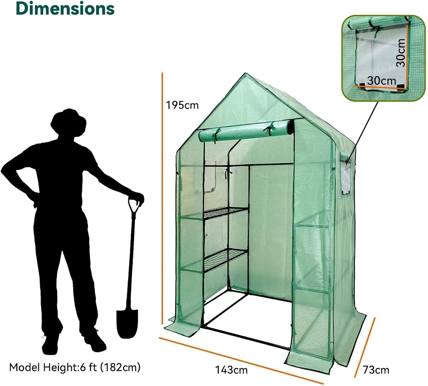 Walk-In Greenhouse 6 Shelves | Heavy-Duty Steel Frame | Reinforced PE Cover