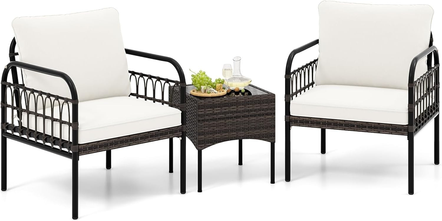 Outdoor 3PC Patio Bistro Set Metal Frame Sofa Table Cushions Garden Furniture