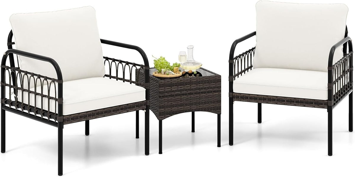 Outdoor 3PC Patio Bistro Set Metal Frame Sofa Table Cushions Garden Furniture