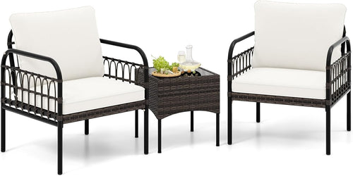 Outdoor 3PC Patio Bistro Set Metal Frame Sofa Table Cushions Garden Furniture
