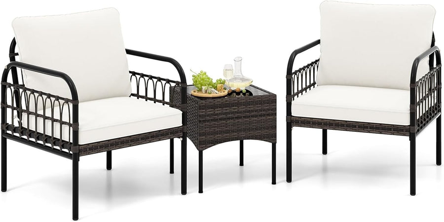 Outdoor 3PC Patio Bistro Set Metal Frame Sofa Table Cushions Garden Furniture