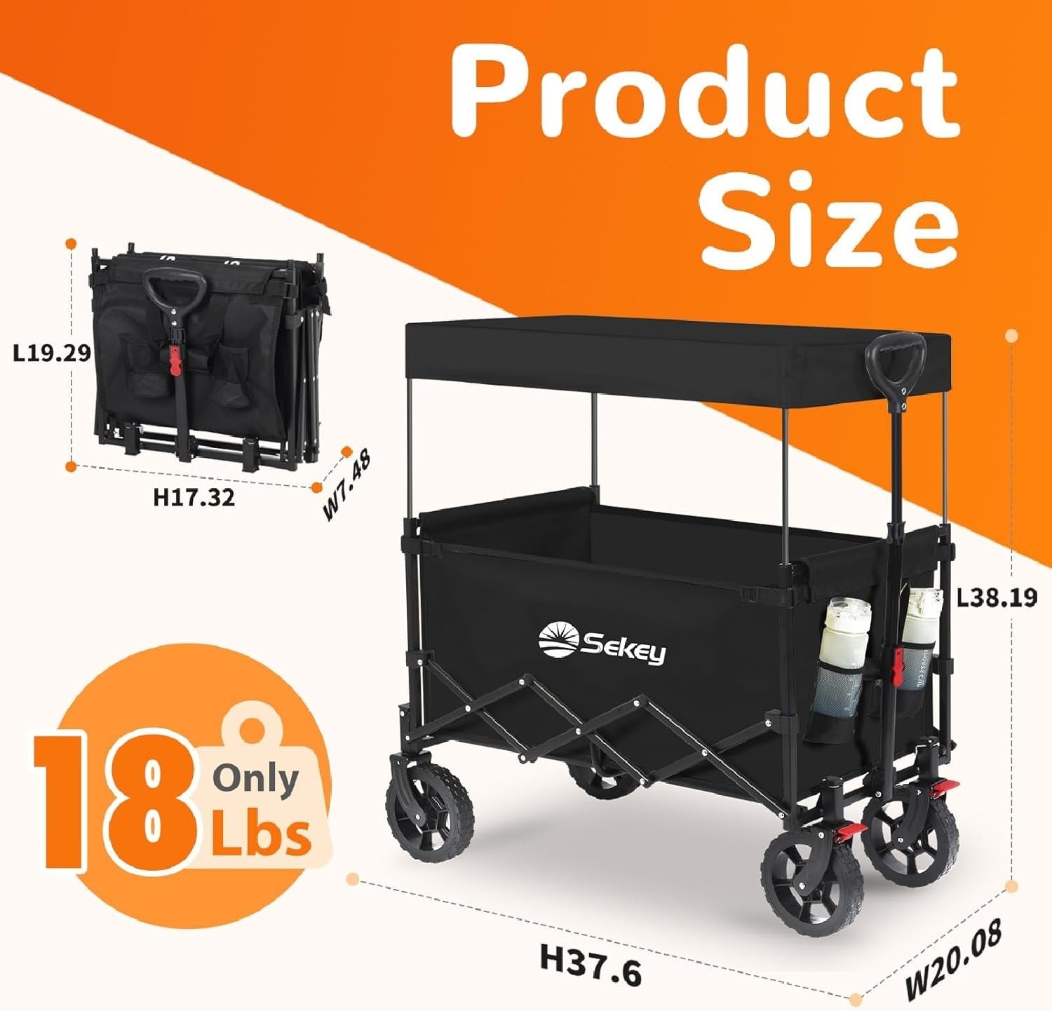 Black 250L Folding Camping Wagon 180kg Heavy Duty Canopy All Terrain Beach Cart
